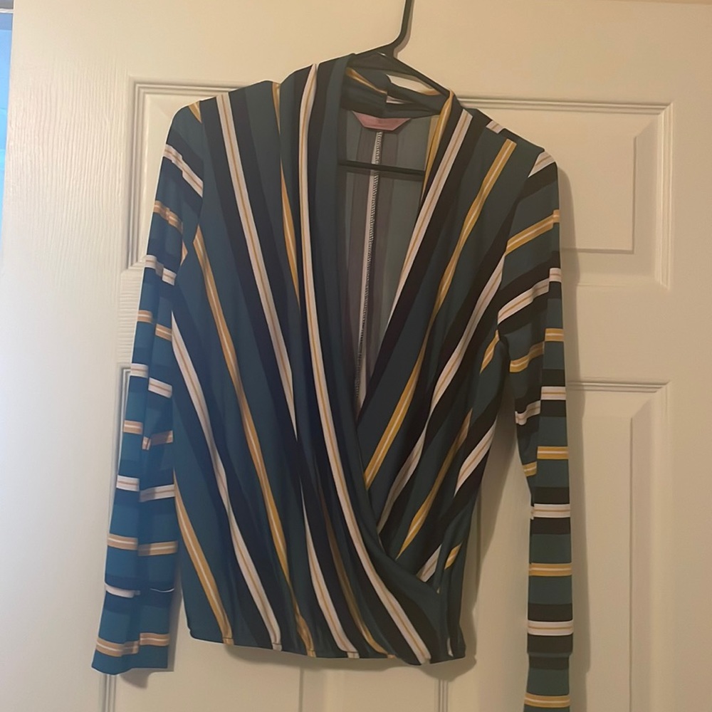 Green and yellow stipe top